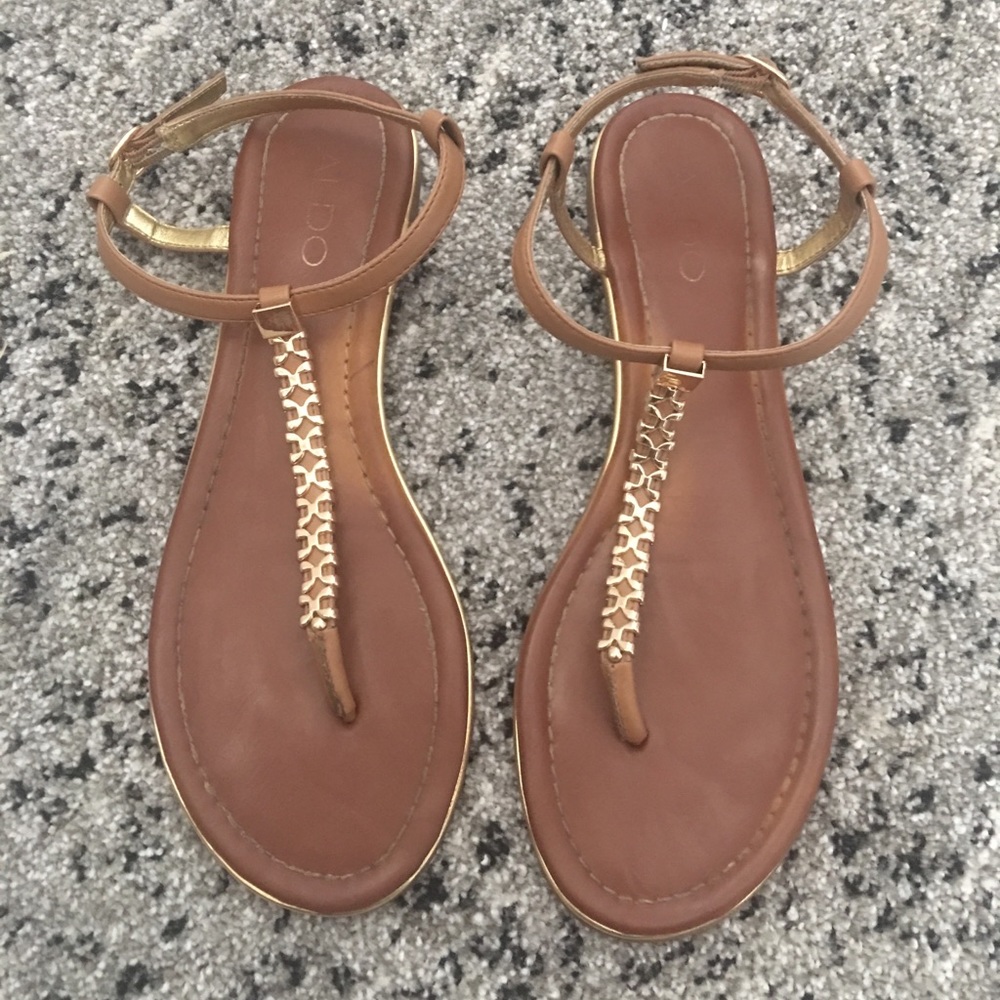 ALDO Leather Sandals with gold detail